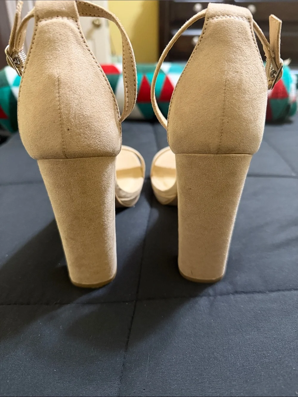 Fashion Nova Beige Ankle-Strap Block Heel Sandals